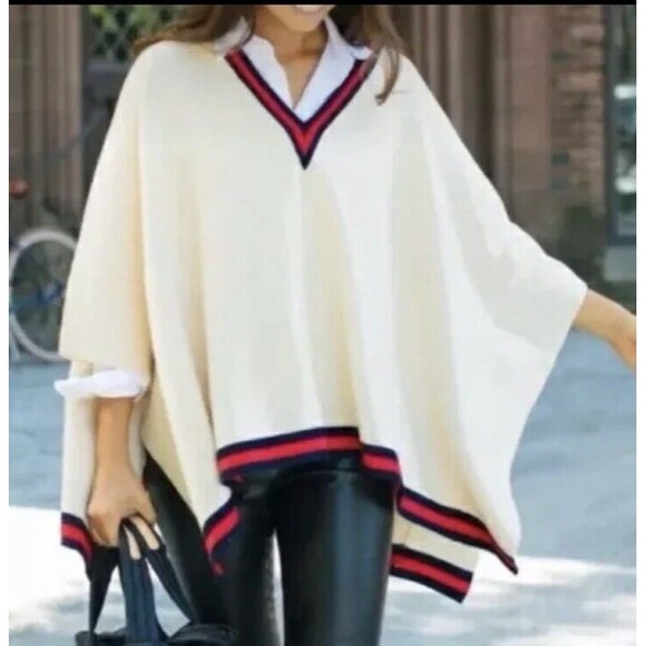 Tuckernuck Camden Sweater Poncho Cream One Size Cozy Preppy Lagenlook Pullover - Picture 2 of 13